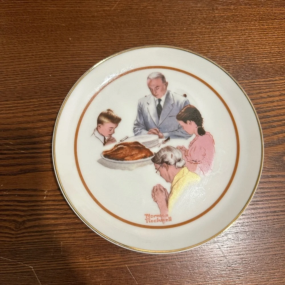 Norman Rockwell Thanksgiving Collector Plate Special Edition Porcelain Gold Rim